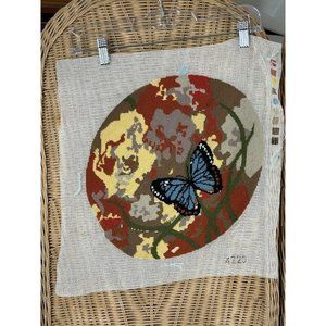 vintage needlepoint butterfly and sunset foliage Unfinished